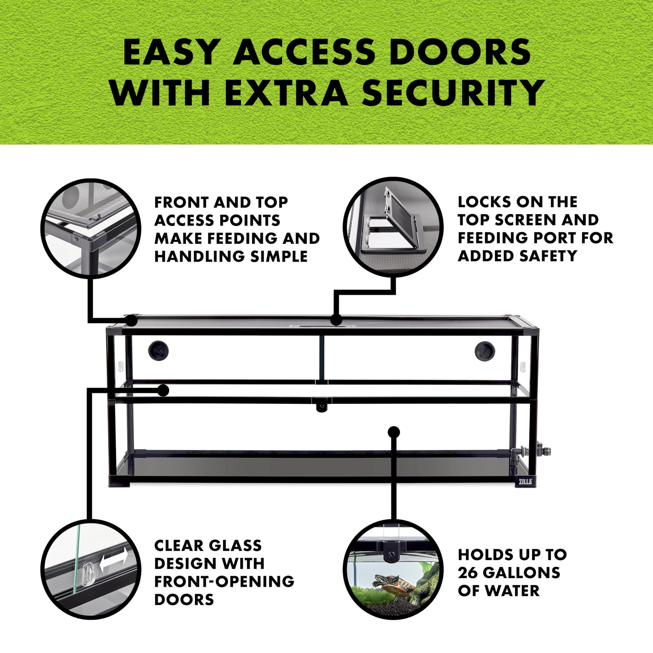 Zilla QuickBuild Aquatic Turtle 60 Gallon Size Holds 26 Gallons of Water Glass Terrarium Habitat, 47" x 15" x 18" - Image 5