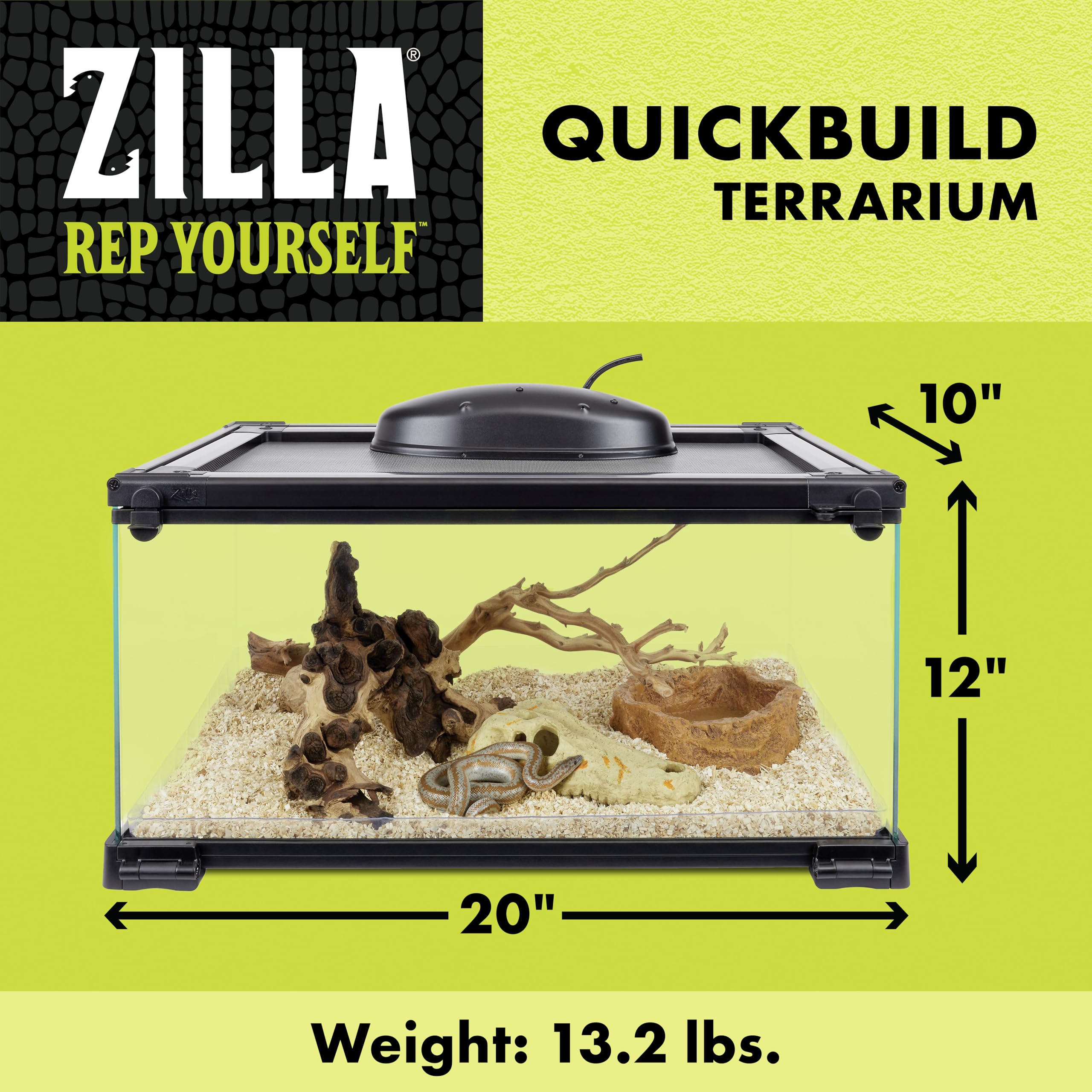 Zilla QuickBuild Reptile 10 Gallon Glass Terrarium Habitat with Bedding Tray For Geckos, Snakes, Lizards, Frogs, Turtles, and Tortoises, 20" x 12" x 10" - Image 3
