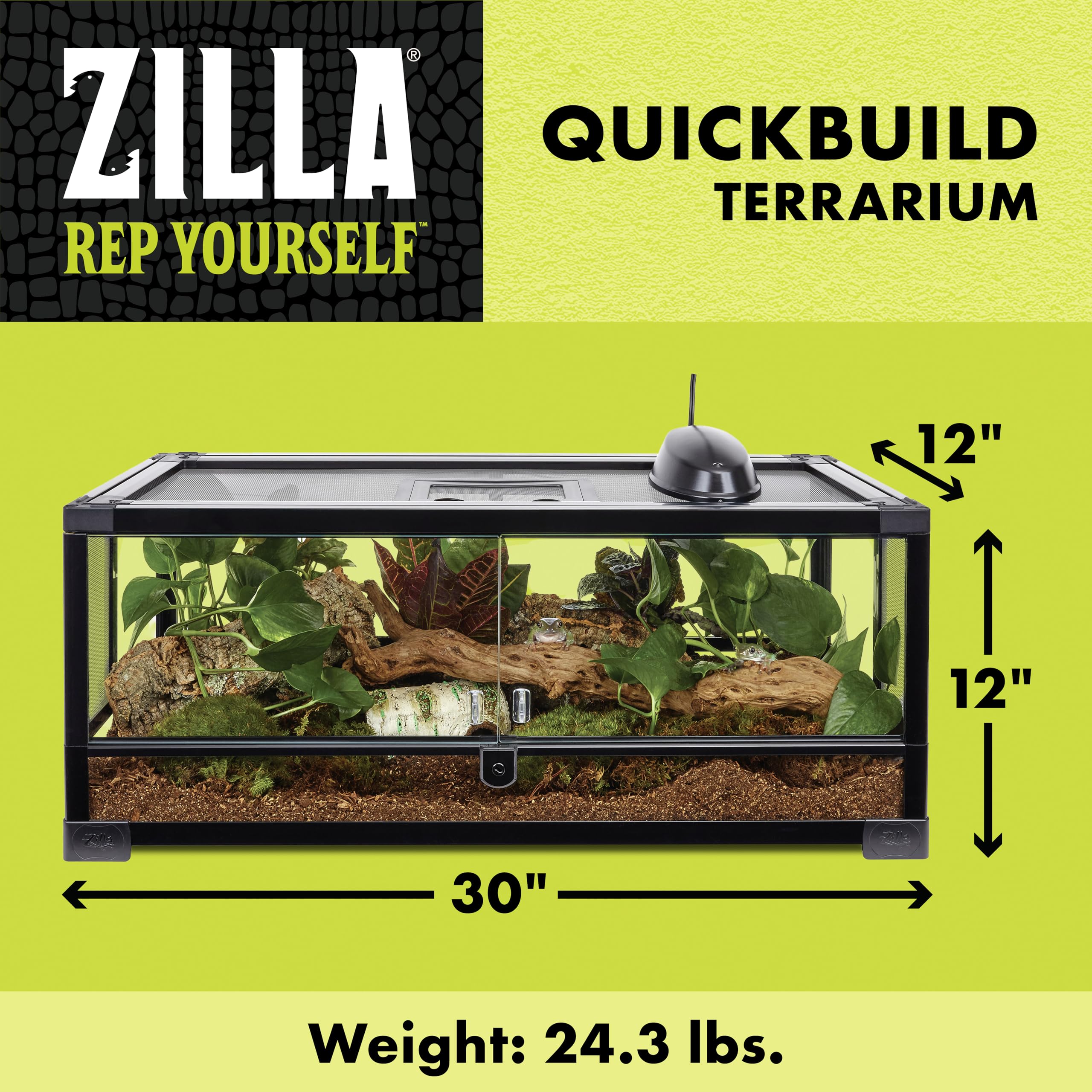 Zilla QuickBuild Reptile 20 Gallon Glass Terrarium Habitat with Swing Door For Geckos, Snakes, Lizards, Frogs, Turtles, and Tortoises, 30" x 12" x 12" - Image 3
